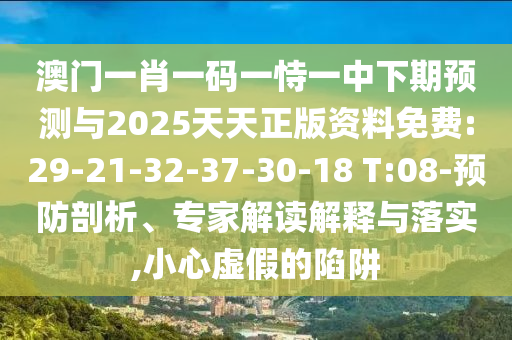 澳門一肖一碼一恃一中下期預(yù)測與2025天天正版資料免費(fèi):29-21-32-37-30-18 T:08-預(yù)防剖析、專家解讀解釋與落實(shí),小心虛假的陷阱