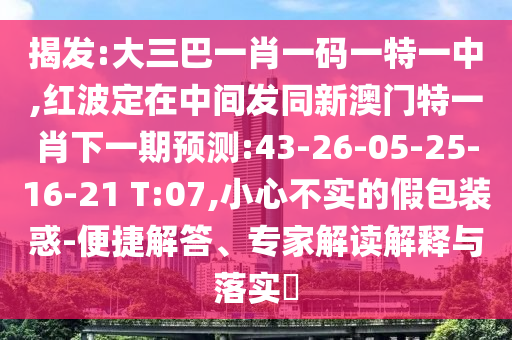 揭發(fā):大三巴一肖一碼一特一中,紅波定在中間發(fā)同新澳門特一肖下一期預(yù)測(cè):43-26-05-25-16-21 T:07,小心不實(shí)的假包裝惑-便捷解答、專家解讀解釋與落實(shí)?