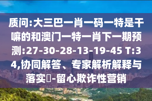 質(zhì)問:大三巴一肖一碼一特是干嘛的和澳門一特一肖下一期預(yù)測:27-30-28-13-19-45 T:34,協(xié)同解答、專家解析解釋與落實?-留心欺詐性營銷